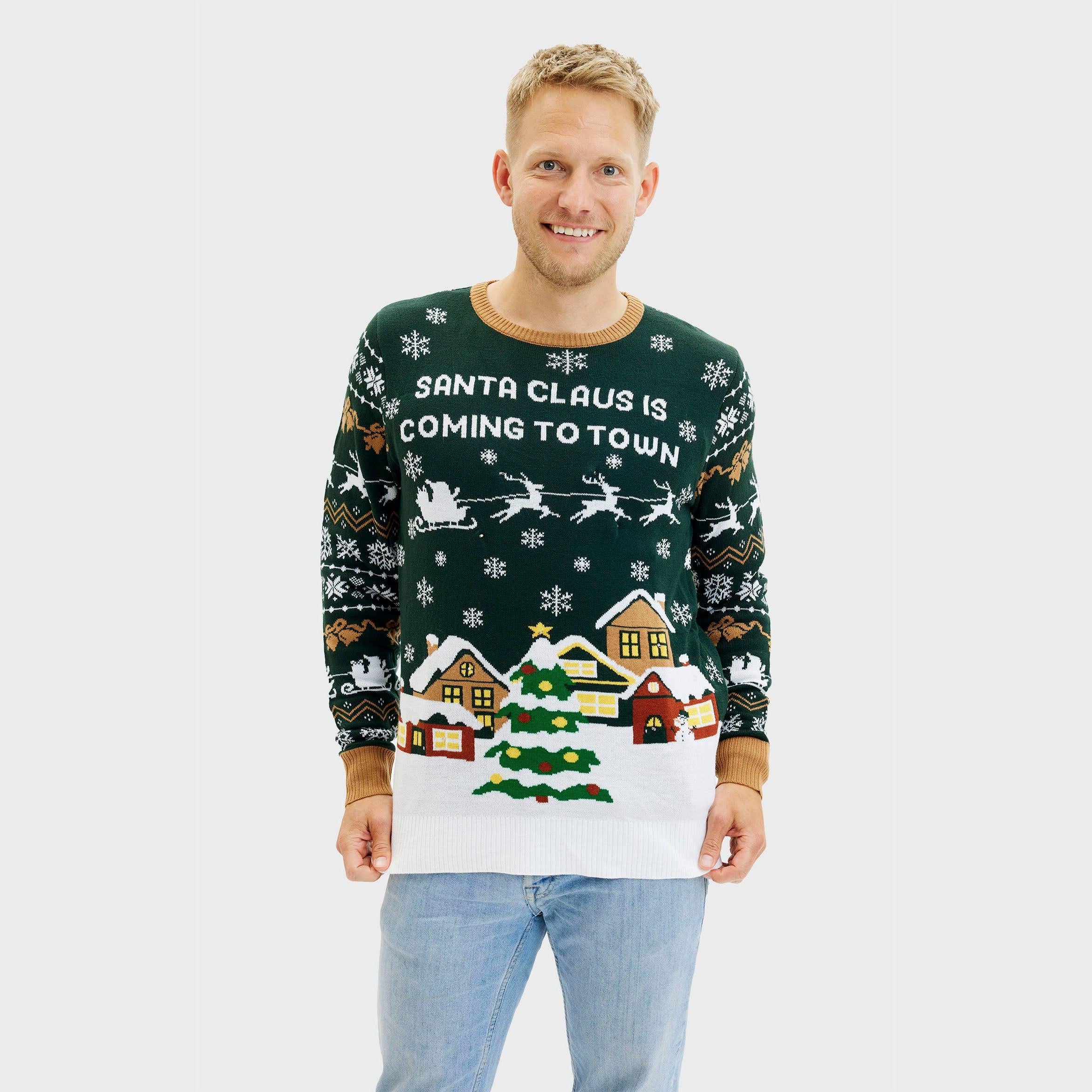 Santa Claus Is Coming To Town LED Green β Men